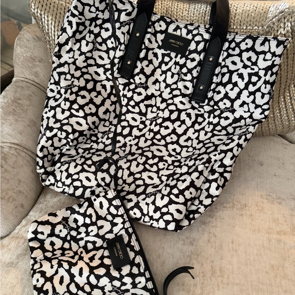 Jimmy Choo Monochrome Leopard Print Tote Set
